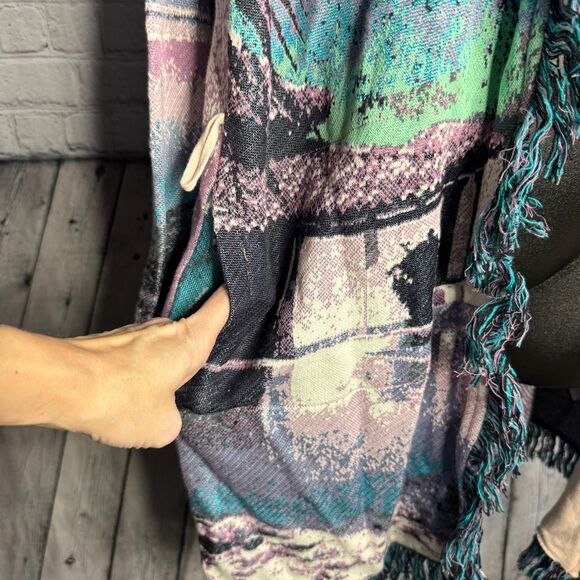 Aldo Martins printed knit tassel shawl collar longline cardigan jacket small - Picture 3 of 11